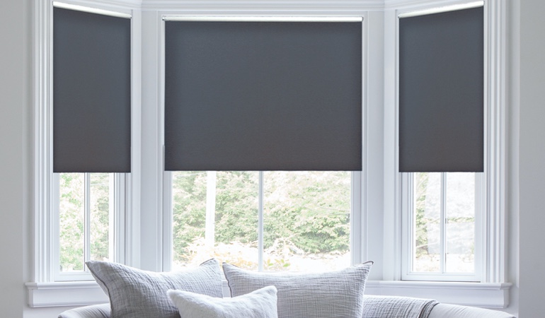 Roller shades in a dining room